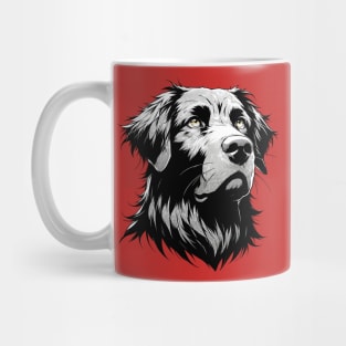 Stunning and Cool Flat-Coated Retriever Monochrome and Gold Portrait for Father's Day Mug